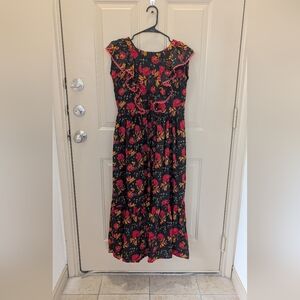 Floral Sleeveless Maxi Dress - Black and Red